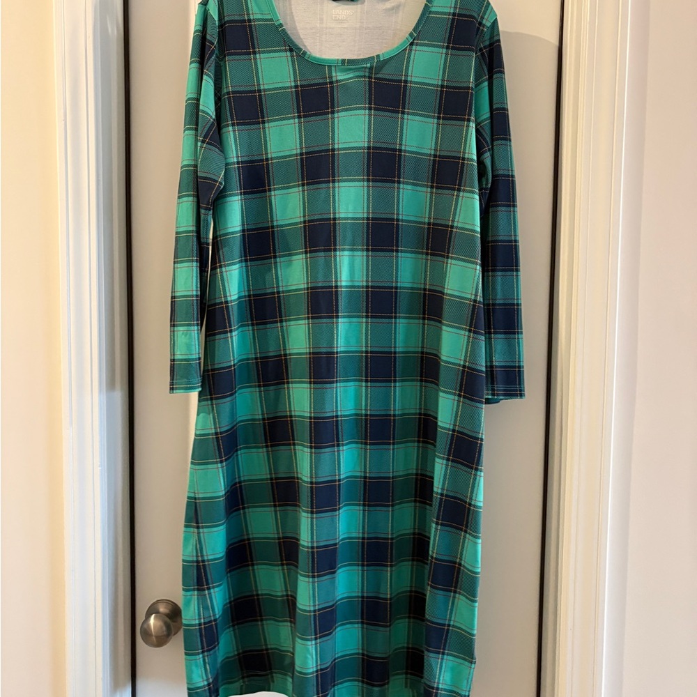 Lands End Plaid Long Sleeve Nightgown